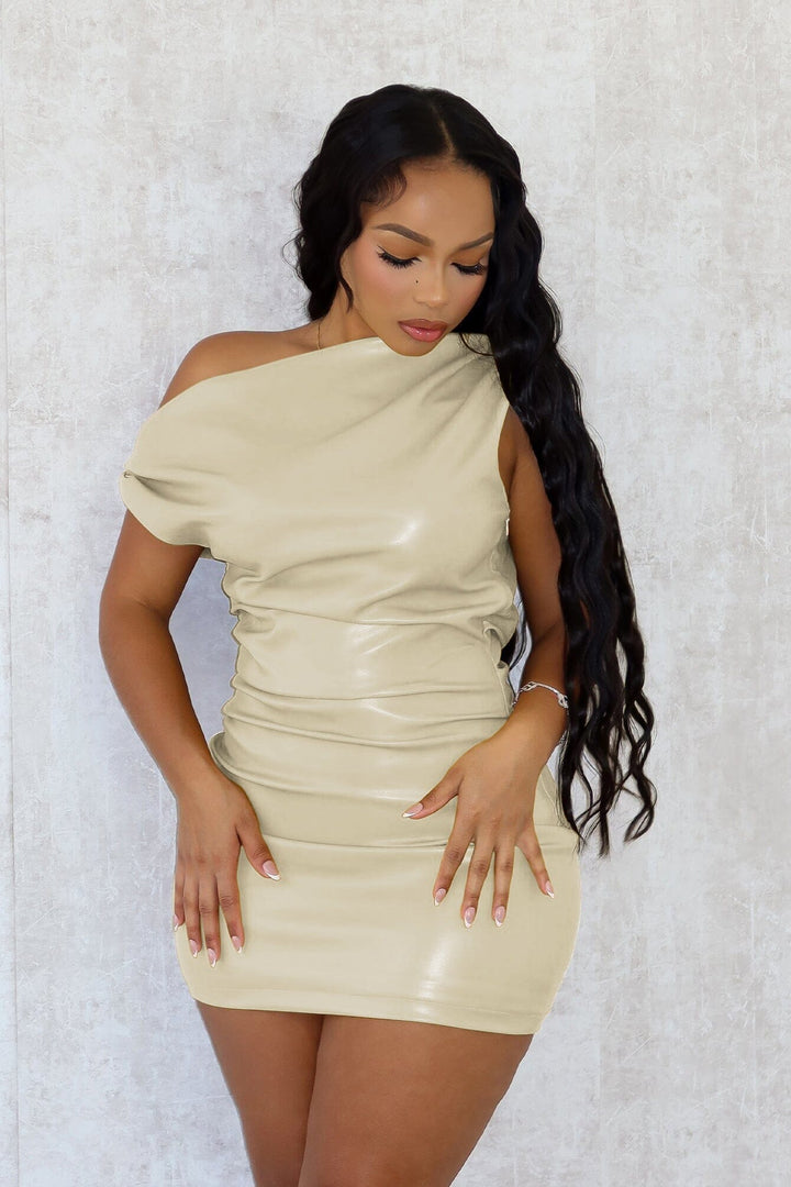 My Gosh PU Unbalanced Mini Dress
