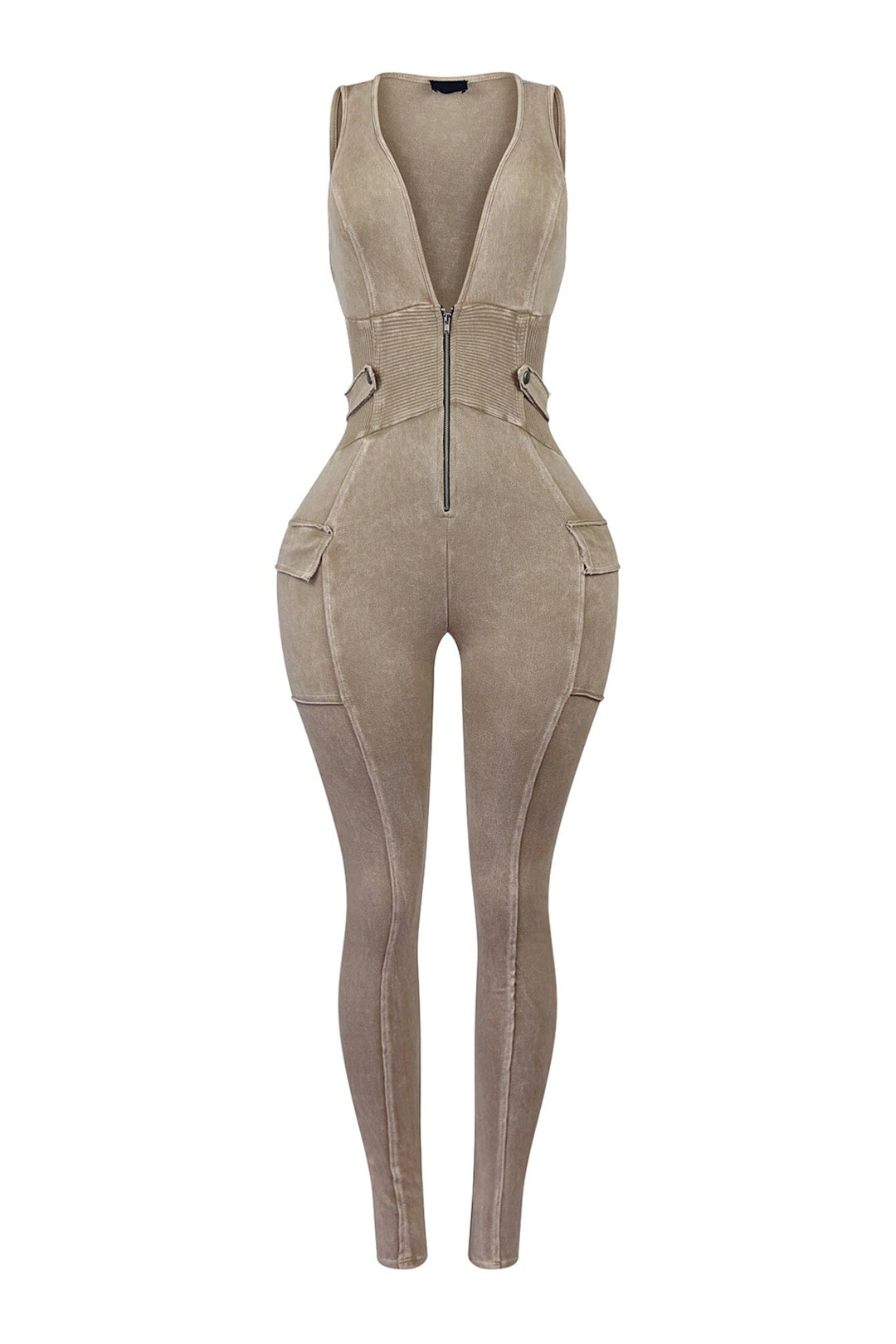 Nicole Mineral Washed Zip Up Sleeveless Jumpsuit