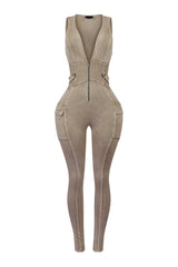 Nicole Mineral Washed Zip Up Sleeveless Jumpsuit
