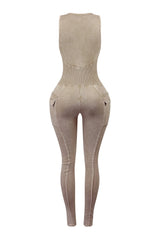 Nicole Mineral Washed Zip Up Sleeveless Jumpsuit