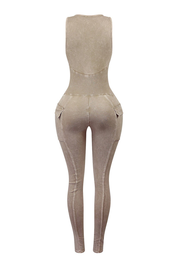 Nicole Mineral Washed Zip Up Sleeveless Jumpsuit