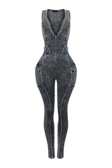 Nicole Mineral Washed Zip Up Sleeveless Jumpsuit