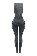 Nicole Mineral Washed Zip Up Sleeveless Jumpsuit