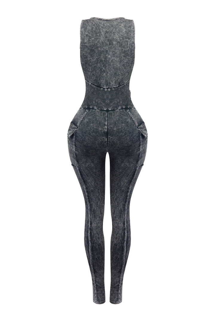 Nicole Mineral Washed Zip Up Sleeveless Jumpsuit