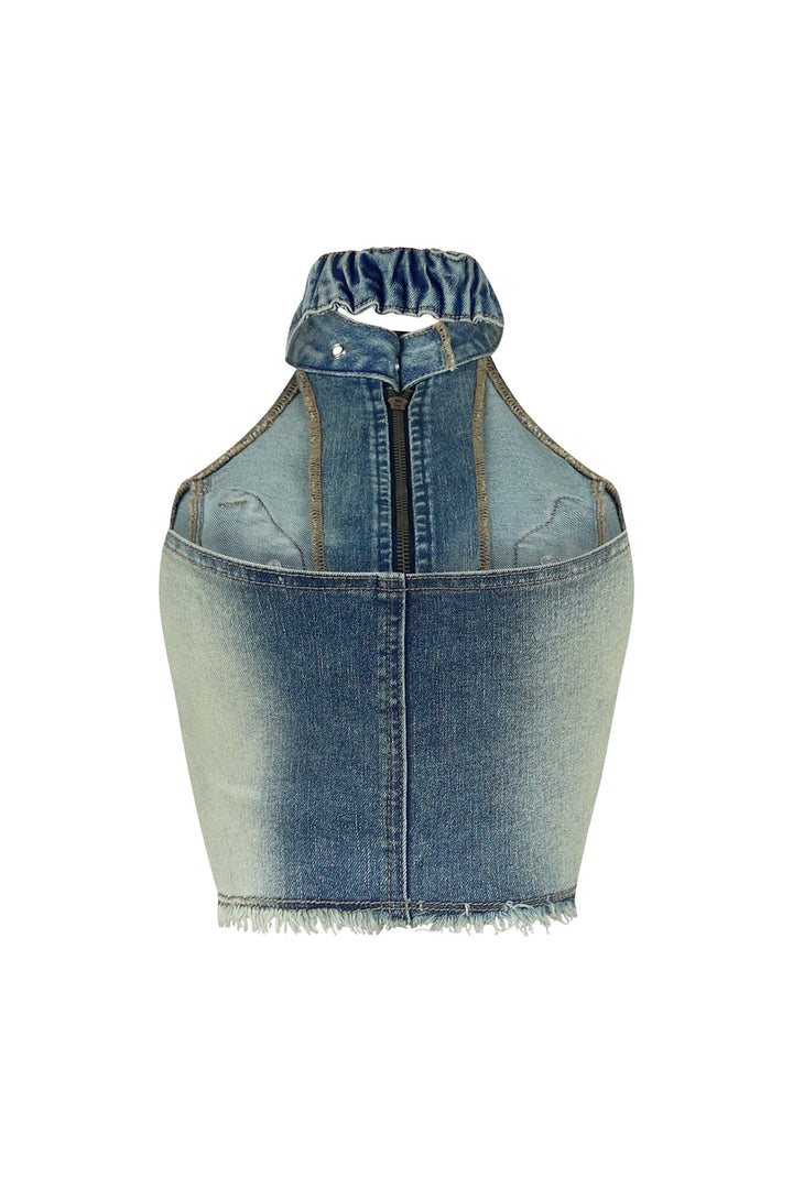 Riley Vintage Washed Halter Denim Top