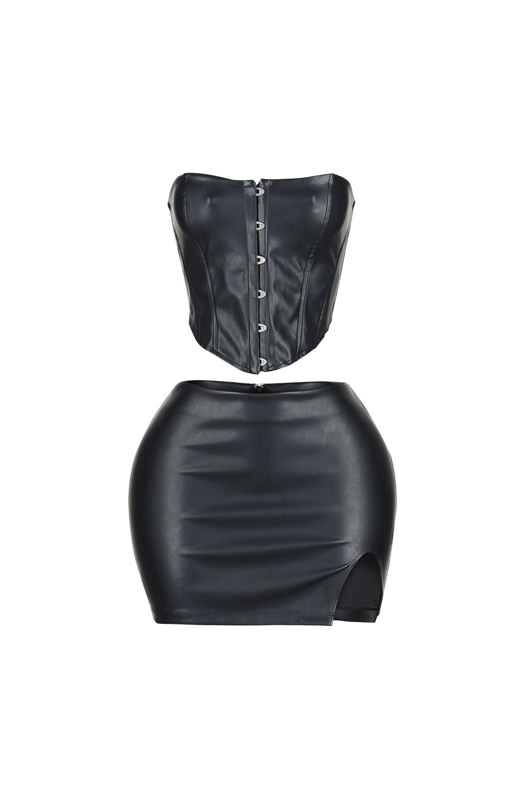 Baddie Style Leather Top &amp; Skirt SET