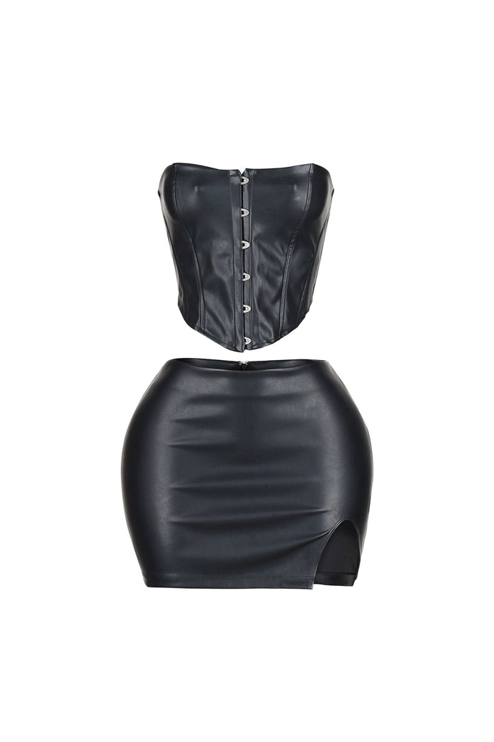 Baddie Style Leather Top &amp; Skirt SET