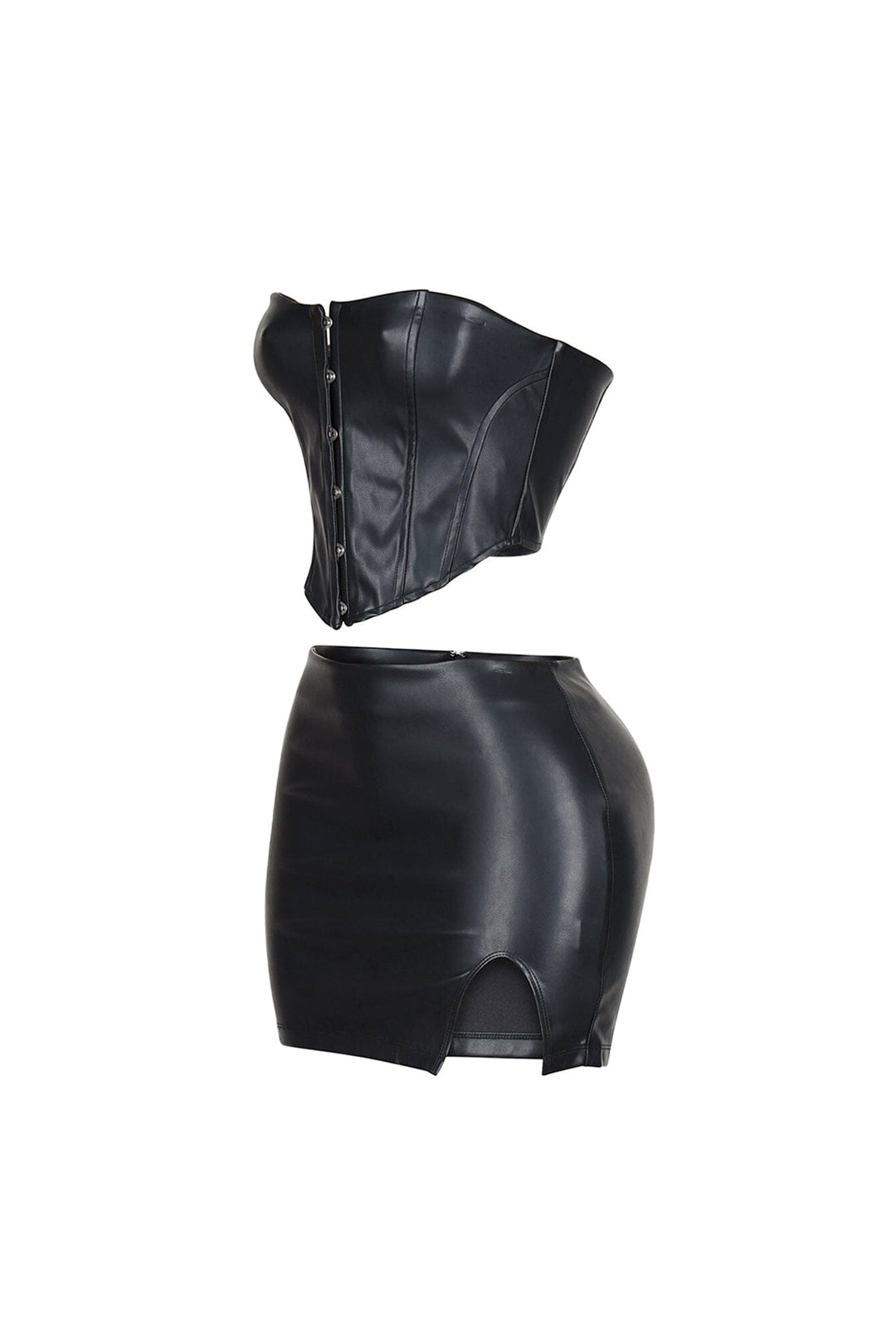 Baddie Style Leather Top &amp; Skirt SET