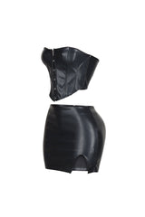Baddie Style Leather Top &amp; Skirt SET