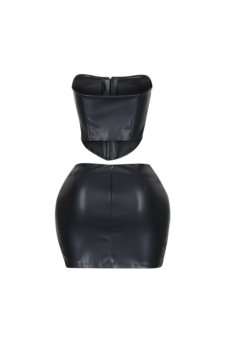 Baddie Style Leather Top &amp; Skirt SET