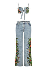Cactus Blossom Denim Top &amp; Pants SET