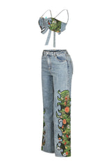 Cactus Blossom Denim Top &amp; Pants SET