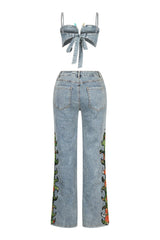 Cactus Blossom Denim Top &amp; Pants SET