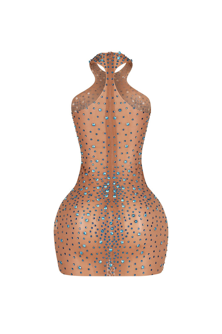 Cobalt Glint Rhinestone Mini Dress