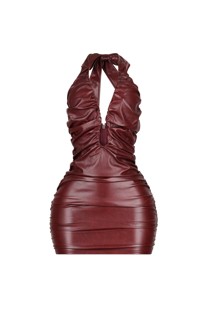 Houston Faux Leather Halter Dress