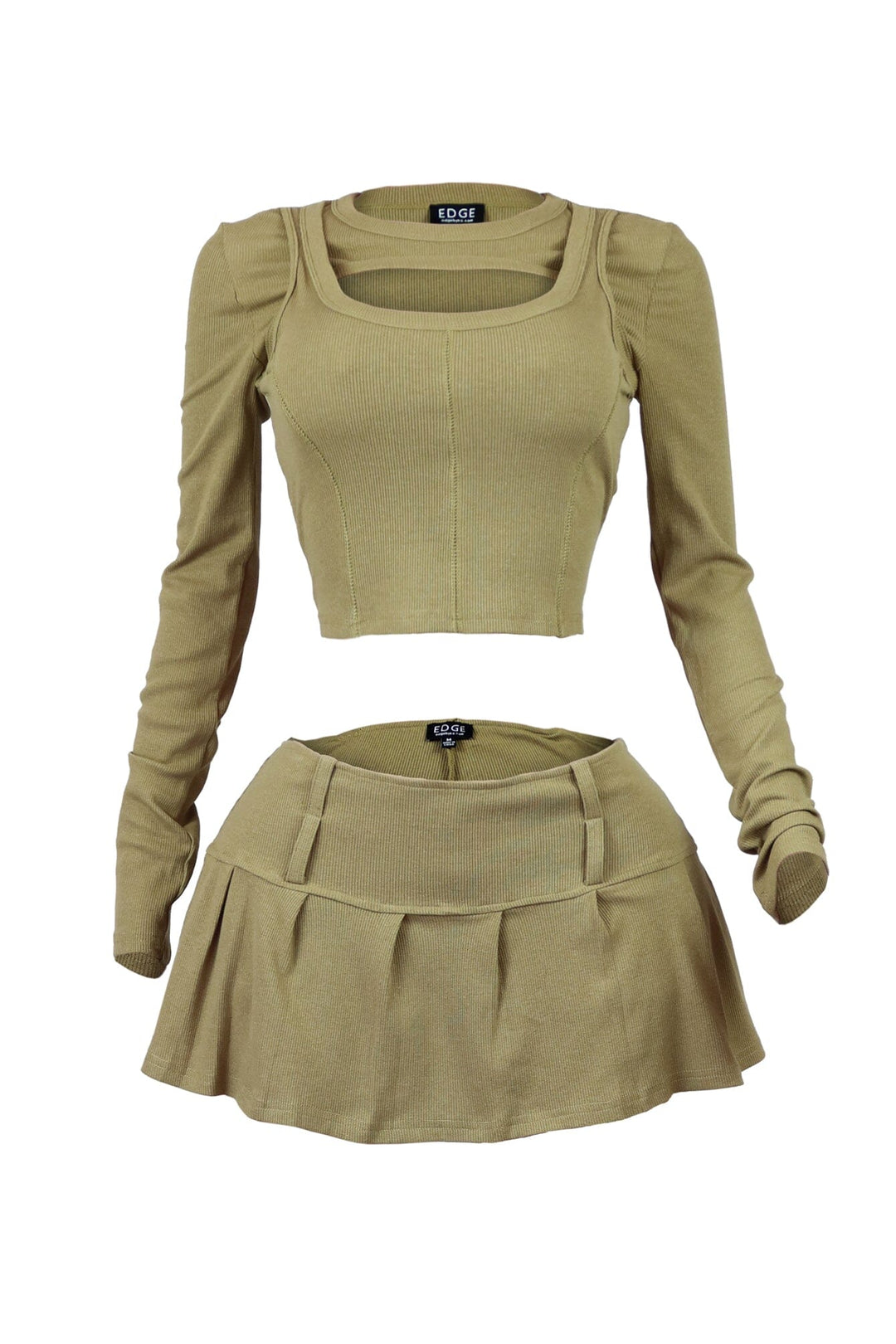 Cozy Moments Ribbed Cut Out Top &amp; Skort SET