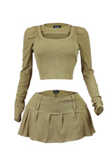 Cozy Moments Ribbed Cut Out Top &amp; Skort SET