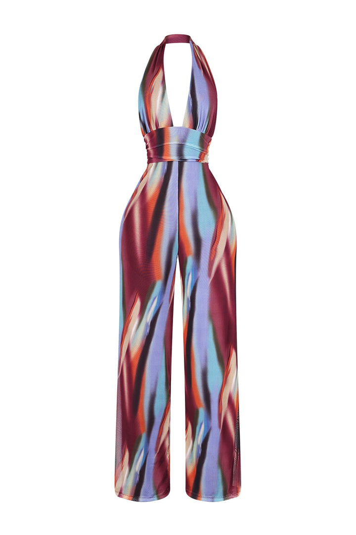 Luz Mesh Print Halter Jumpsuit