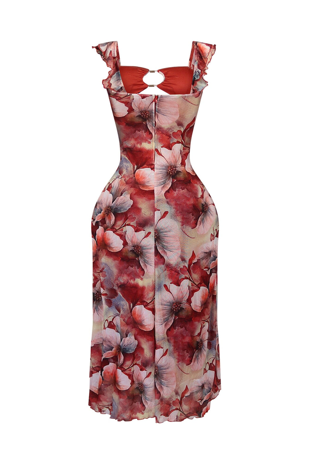 Perfect Stranger Mesh Ruffled Maxi Dress
