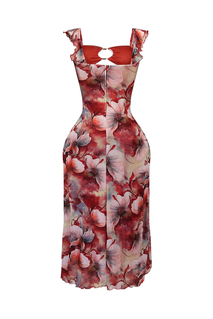 Perfect Stranger Mesh Ruffled Maxi Dress