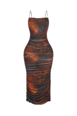 Kaela Mesh Print Ruched Dress