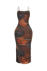 Kaela Mesh Print Ruched Dress