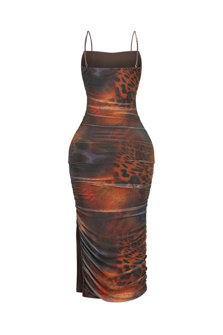Kaela Mesh Print Ruched Dress