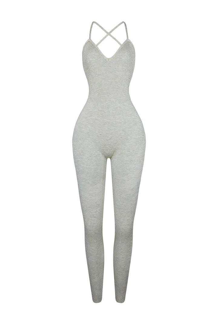 Archives Ribbed Open Back Jumpsuit
