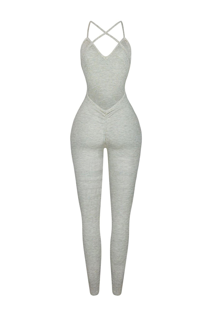 Archives Ribbed Open Back Jumpsuit