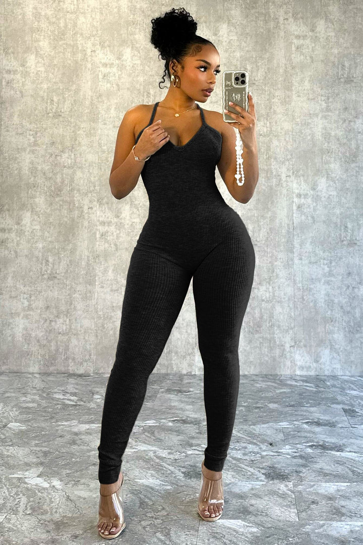 Archives Ribbed Open Back Jumpsuit