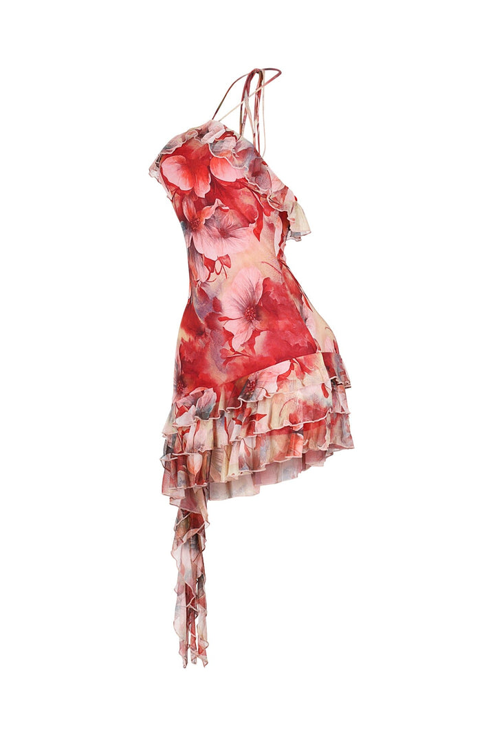 Rosefall Asymmetry Mini Dress