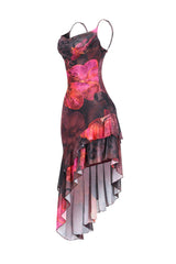 Ibiza Mesh Print Ruffle Midi Dress