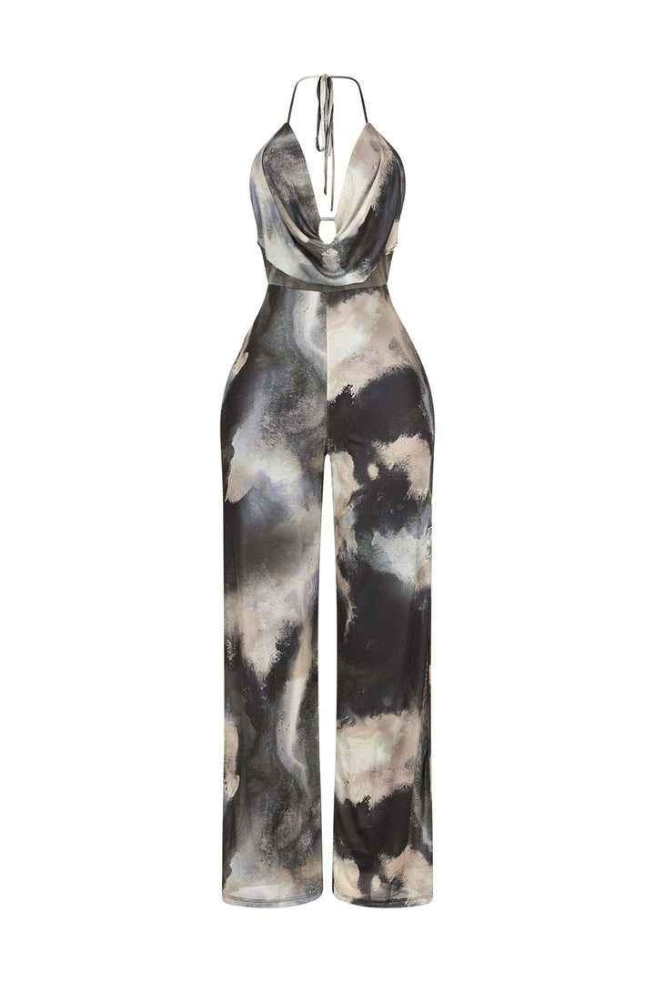 Earthbound Olive Mesh Print Jumpsuit