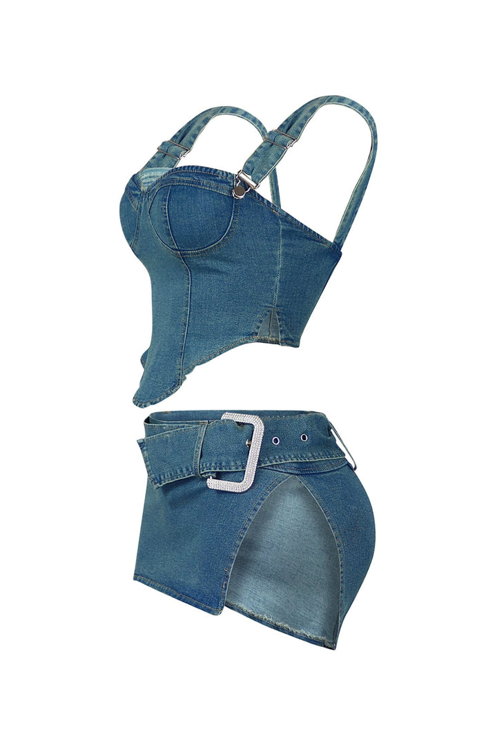 Daniel Washed Denim Corset &amp; Skirt SET