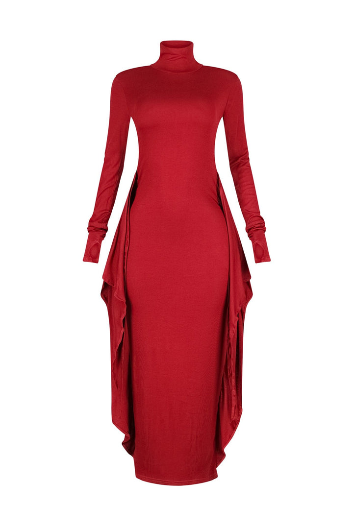 Lazy Noon Thumbhole Mock Neck Maxi Dress