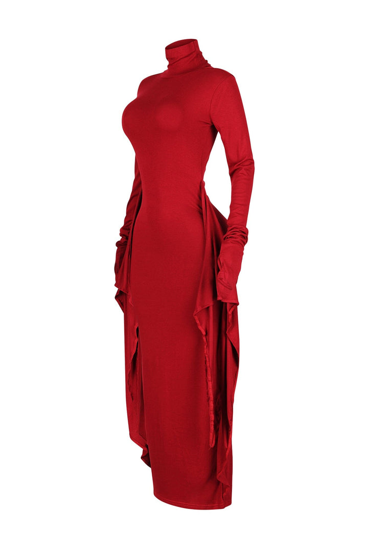 Lazy Noon Thumbhole Mock Neck Maxi Dress
