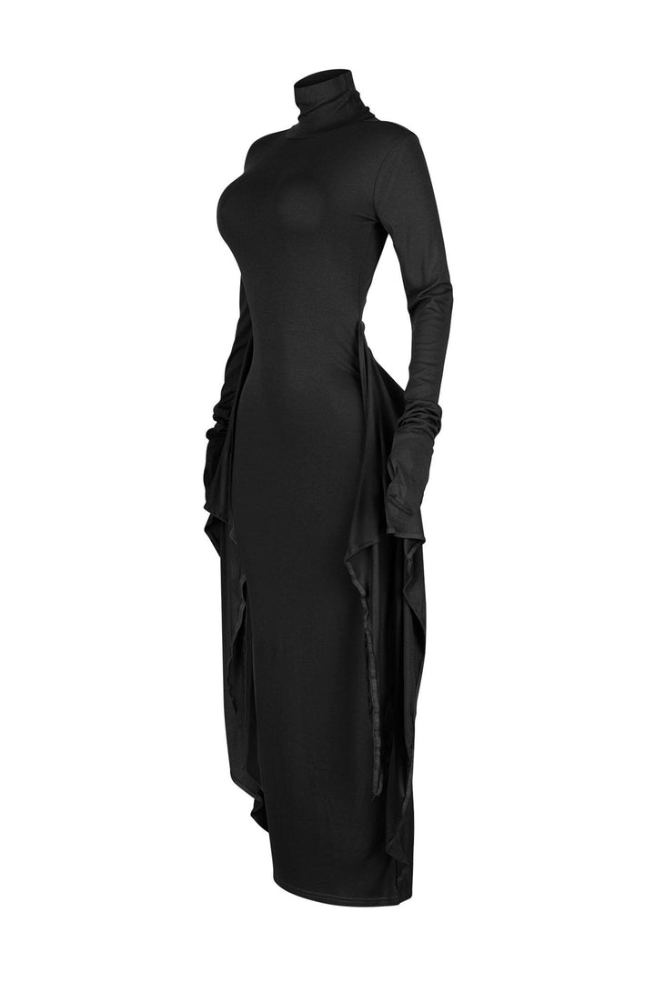 Lazy Noon Thumbhole Mock Neck Maxi Dress
