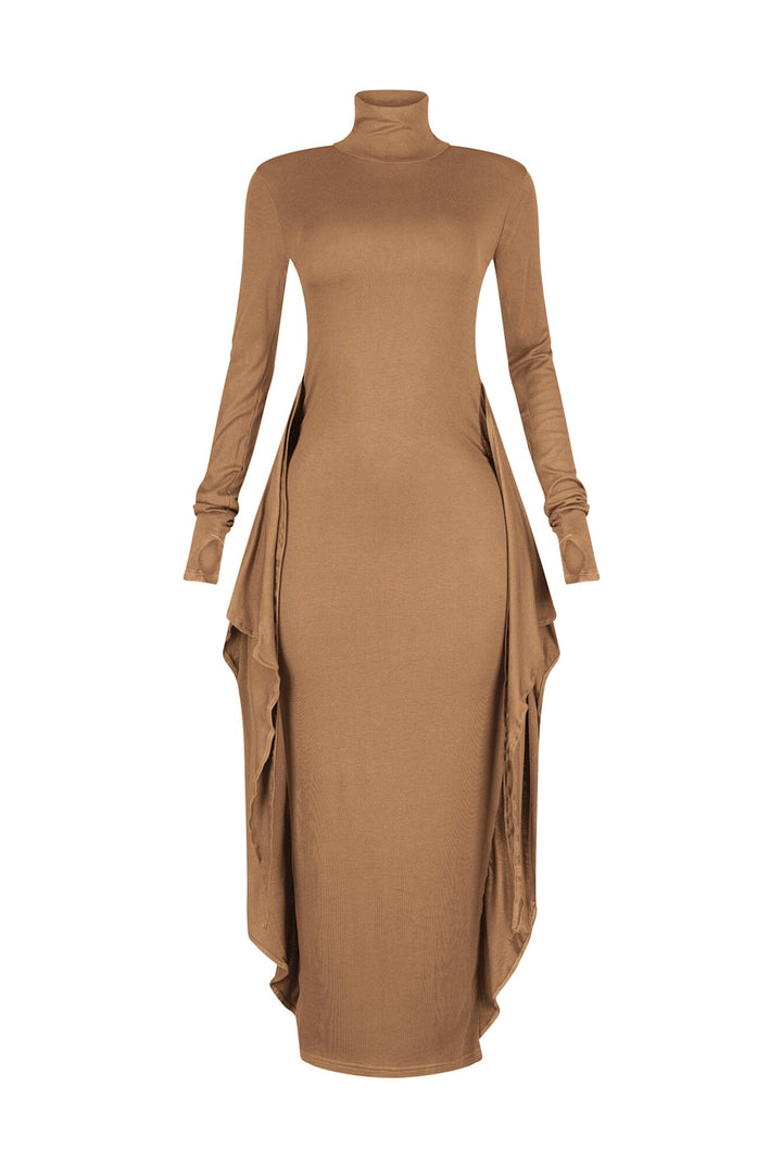 Lazy Noon Thumbhole Mock Neck Maxi Dress