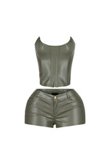 Juha PU Corset Top &amp; Shorts SET