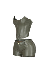 Juha PU Corset Top &amp; Shorts SET