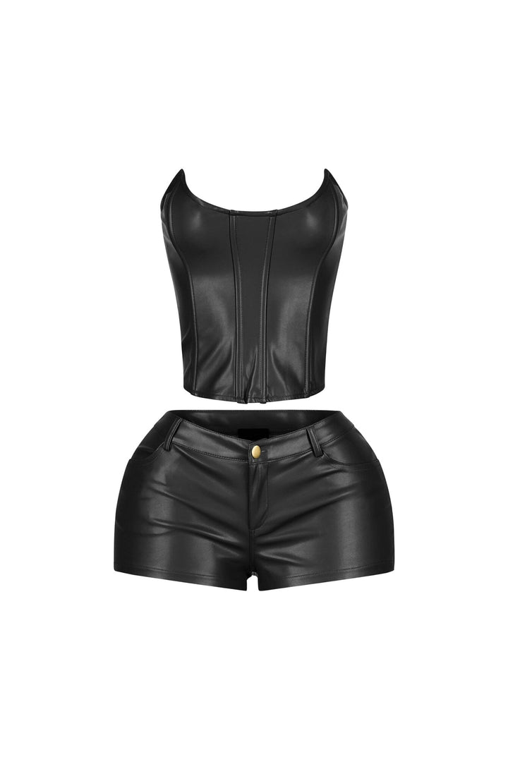 Juha PU Corset Top &amp; Shorts SET
