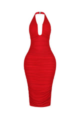 Central U Cut Ruched Midi Dress