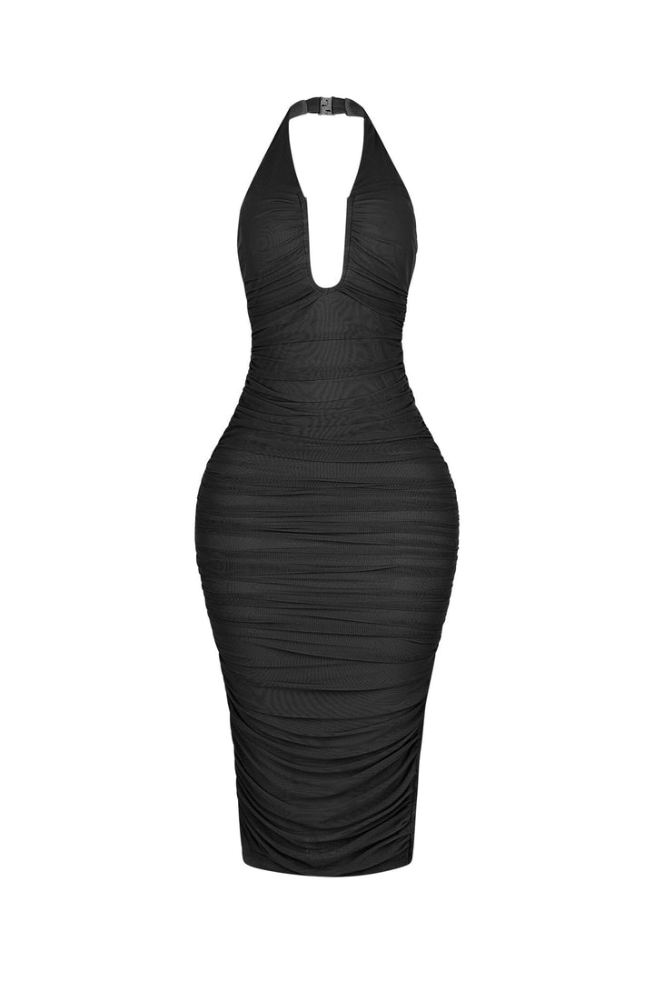 Central U Cut Ruched Midi Dress