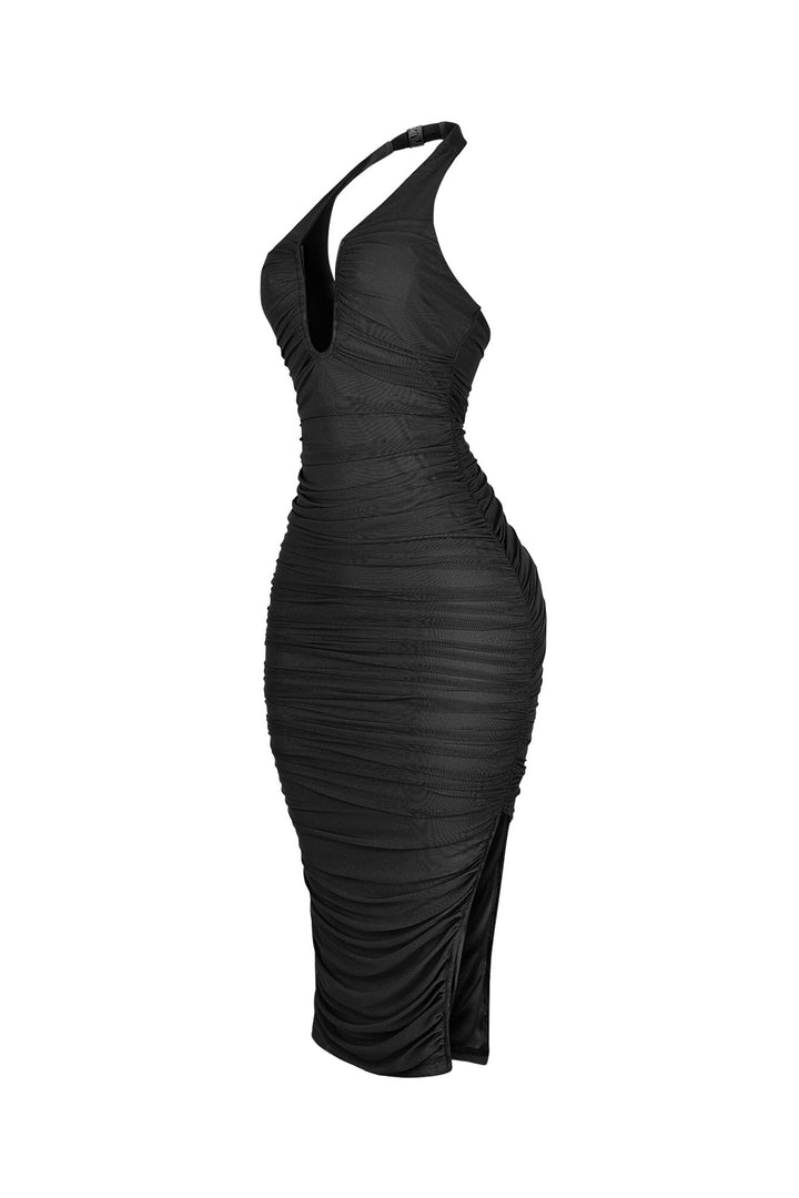 Central U Cut Ruched Midi Dress