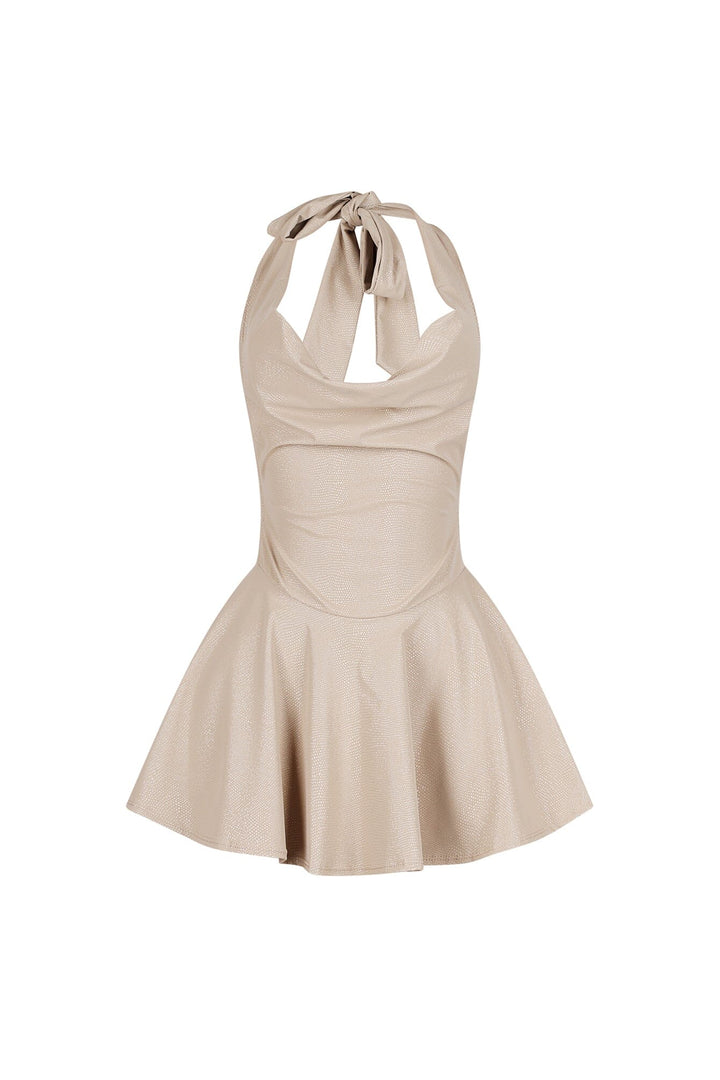Kova Faux Leather Halter Dress