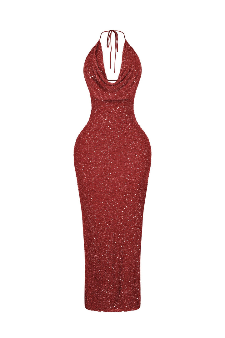 Aria Beaded Cowl Neck Maxi Dress