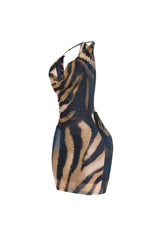 Zaya Mesh Print Halter Mini Dress