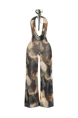 Dresden Mesh Print Halter Jumpsuit