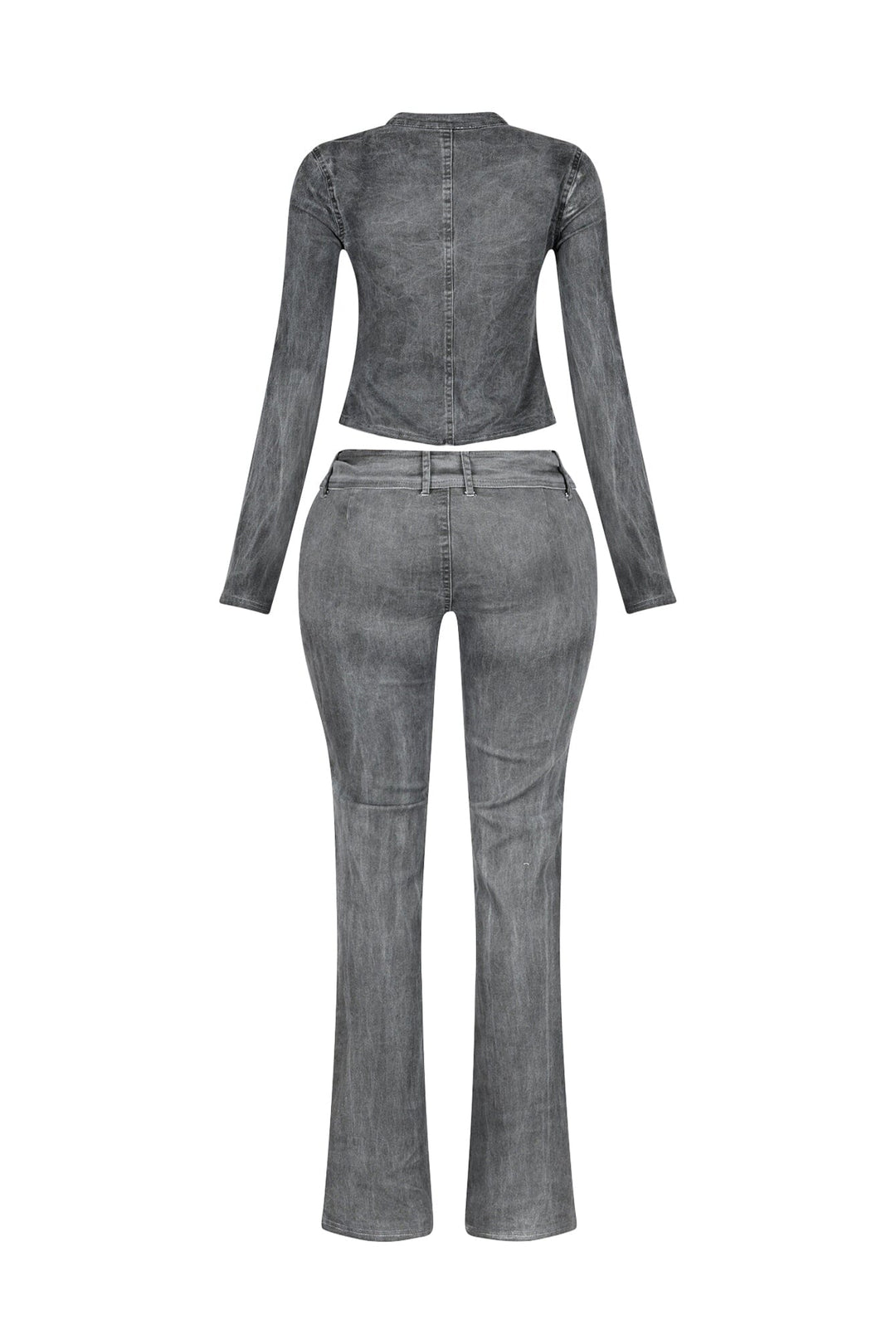 Euni Washed Denim Zip Up Top &amp; Pants SET