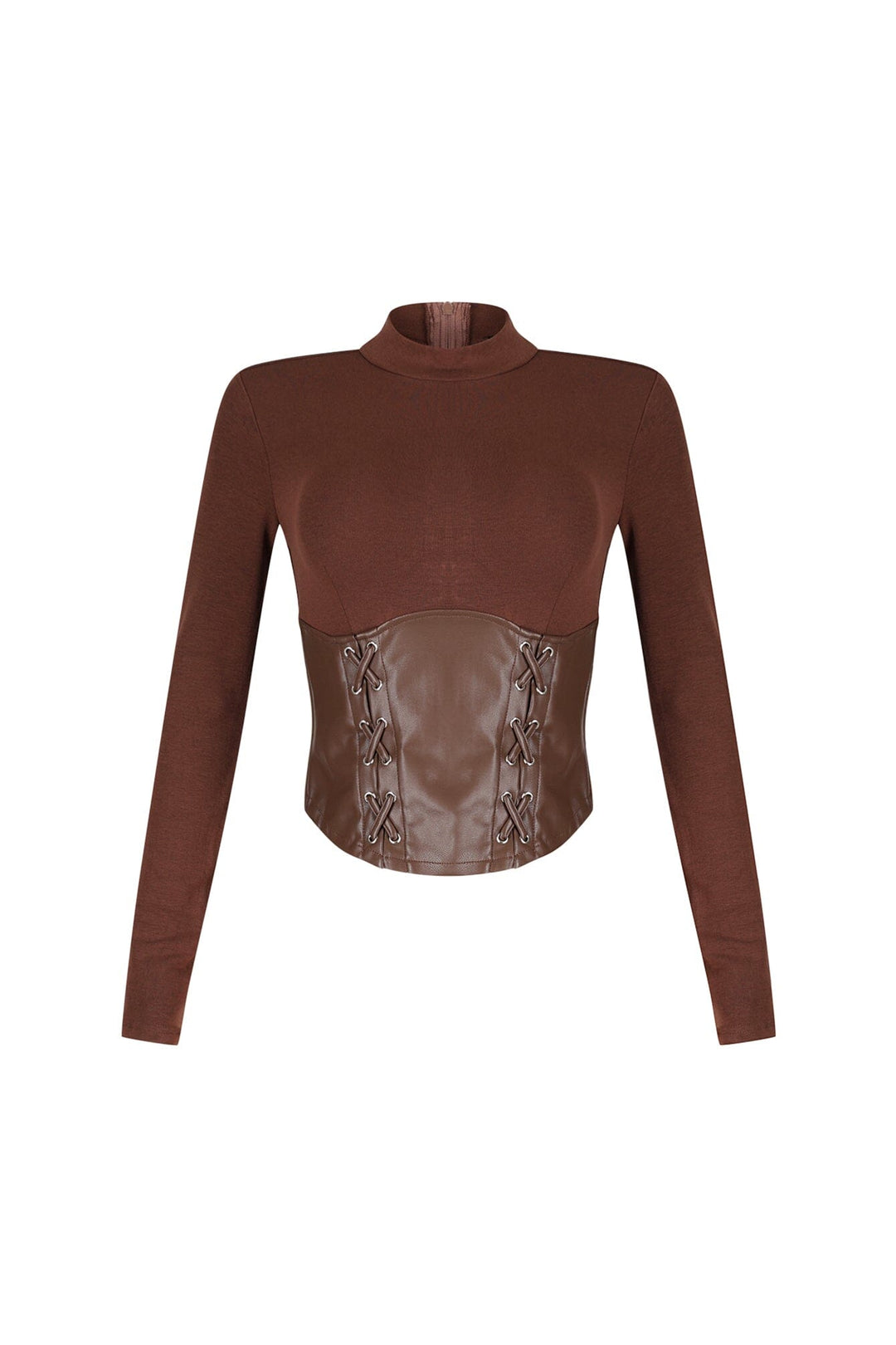 Slate Faux Leather Mock Neck Top